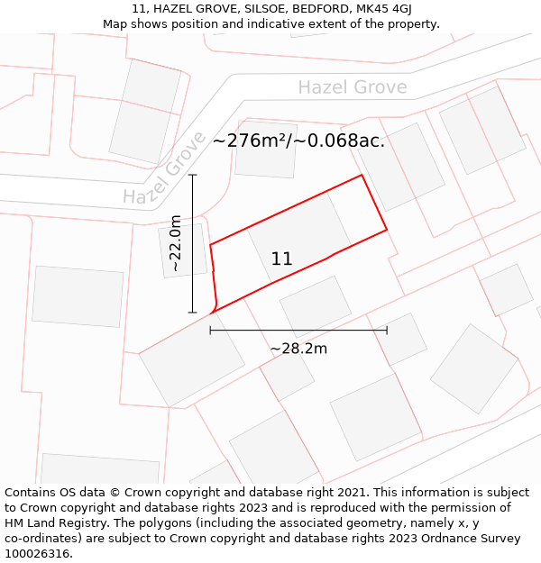 11, HAZEL GROVE, SILSOE, BEDFORD, MK45 4GJ: Plot and title map