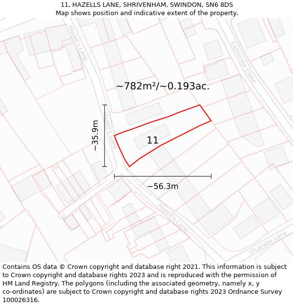 11, HAZELLS LANE, SHRIVENHAM, SWINDON, SN6 8DS: Plot and title map