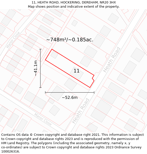 11, HEATH ROAD, HOCKERING, DEREHAM, NR20 3HX: Plot and title map