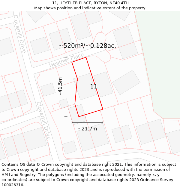 11, HEATHER PLACE, RYTON, NE40 4TH: Plot and title map