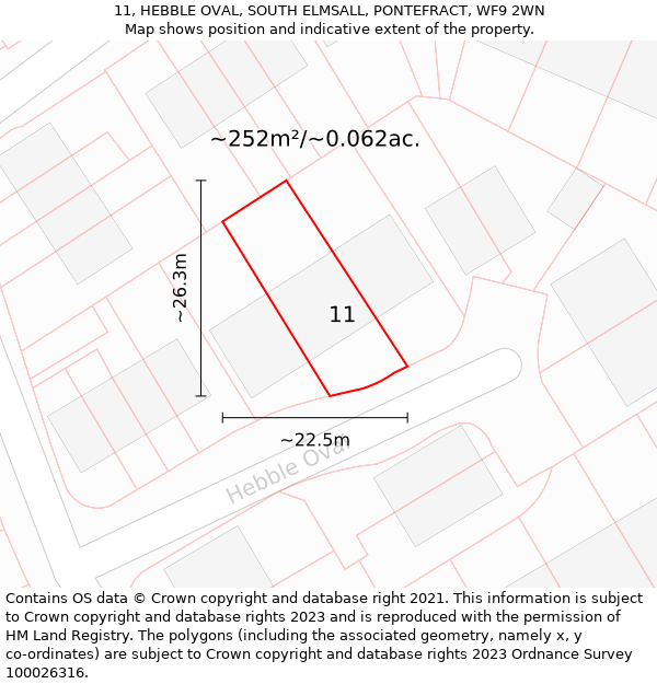 11, HEBBLE OVAL, SOUTH ELMSALL, PONTEFRACT, WF9 2WN: Plot and title map