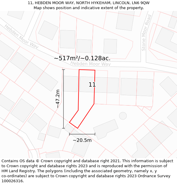 11, HEBDEN MOOR WAY, NORTH HYKEHAM, LINCOLN, LN6 9QW: Plot and title map