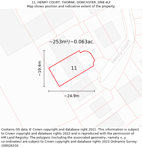 11, HENRY COURT, THORNE, DONCASTER, DN8 4LF: Plot and title map