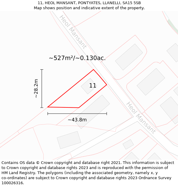 11, HEOL MANSANT, PONTYATES, LLANELLI, SA15 5SB: Plot and title map