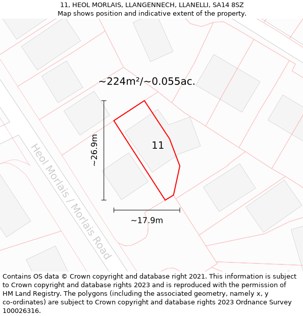 11, HEOL MORLAIS, LLANGENNECH, LLANELLI, SA14 8SZ: Plot and title map