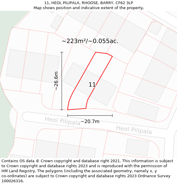 11, HEOL PILIPALA, RHOOSE, BARRY, CF62 3LP: Plot and title map