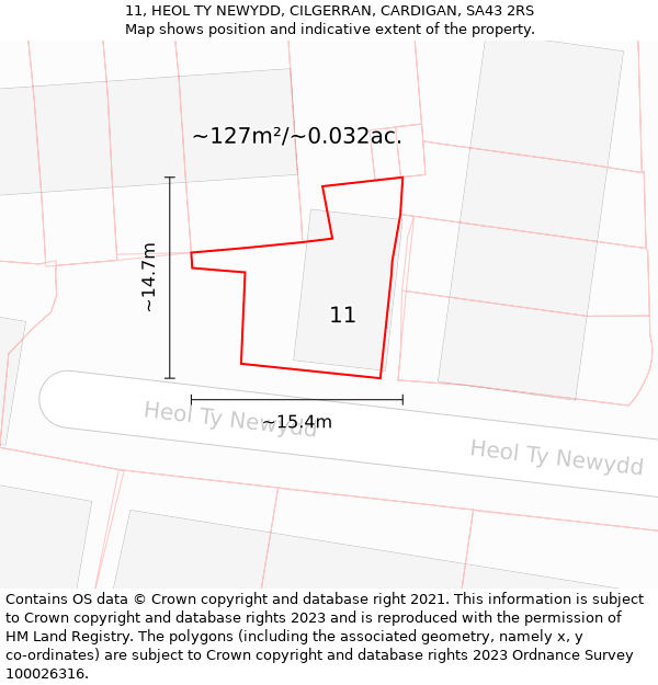 11, HEOL TY NEWYDD, CILGERRAN, CARDIGAN, SA43 2RS: Plot and title map