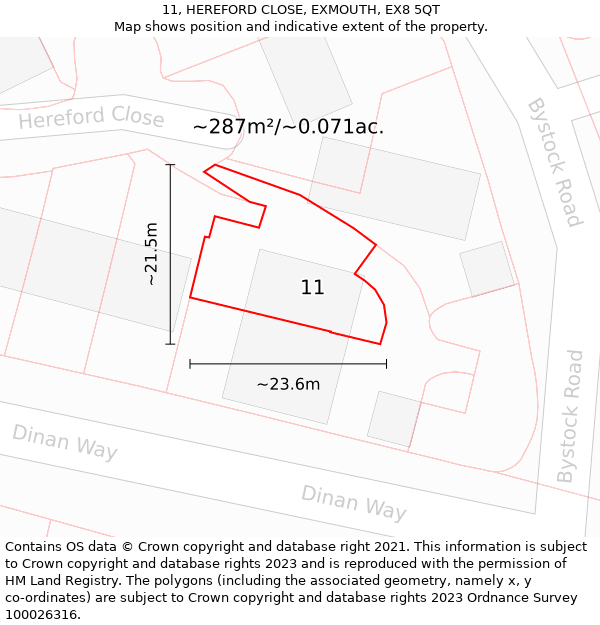 11, HEREFORD CLOSE, EXMOUTH, EX8 5QT: Plot and title map