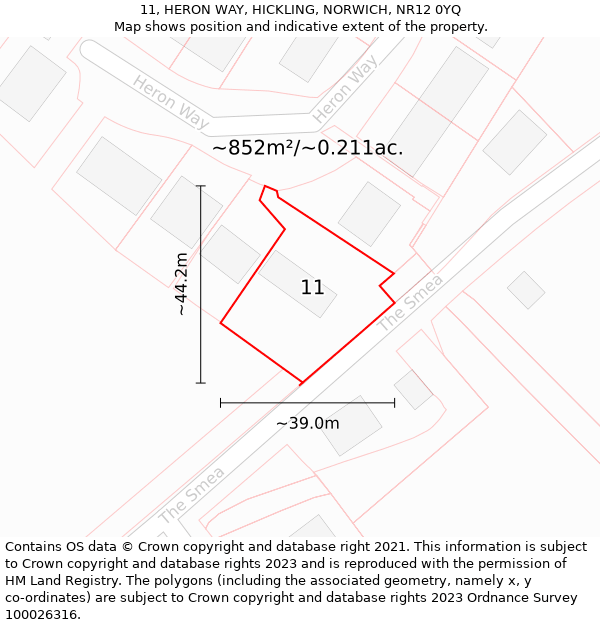 11, HERON WAY, HICKLING, NORWICH, NR12 0YQ: Plot and title map