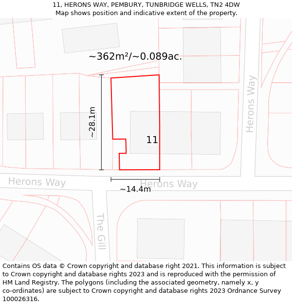 11, HERONS WAY, PEMBURY, TUNBRIDGE WELLS, TN2 4DW: Plot and title map