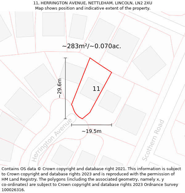 11, HERRINGTON AVENUE, NETTLEHAM, LINCOLN, LN2 2XU: Plot and title map