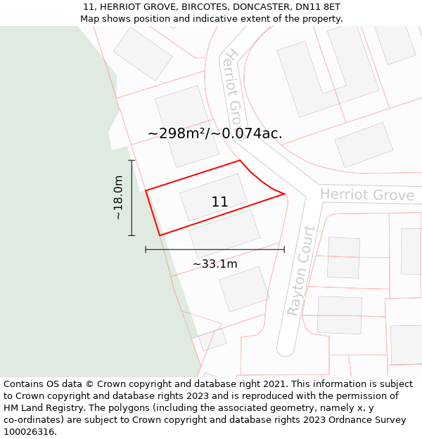 11, HERRIOT GROVE, BIRCOTES, DONCASTER, DN11 8ET: Plot and title map