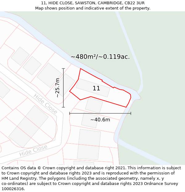 11, HIDE CLOSE, SAWSTON, CAMBRIDGE, CB22 3UR: Plot and title map