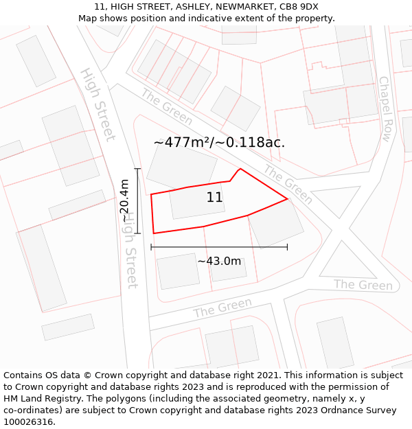 11, HIGH STREET, ASHLEY, NEWMARKET, CB8 9DX: Plot and title map