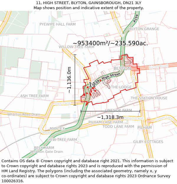 11, HIGH STREET, BLYTON, GAINSBOROUGH, DN21 3LY: Plot and title map