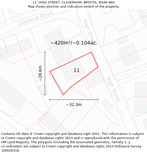 11, HIGH STREET, CLAVERHAM, BRISTOL, BS49 4NA: Plot and title map