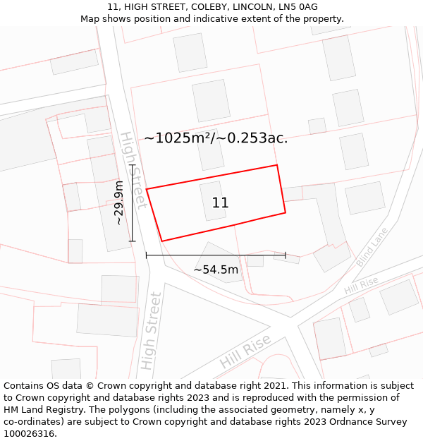 11, HIGH STREET, COLEBY, LINCOLN, LN5 0AG: Plot and title map