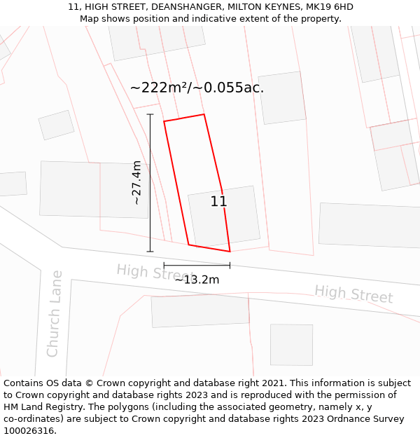 11, HIGH STREET, DEANSHANGER, MILTON KEYNES, MK19 6HD: Plot and title map