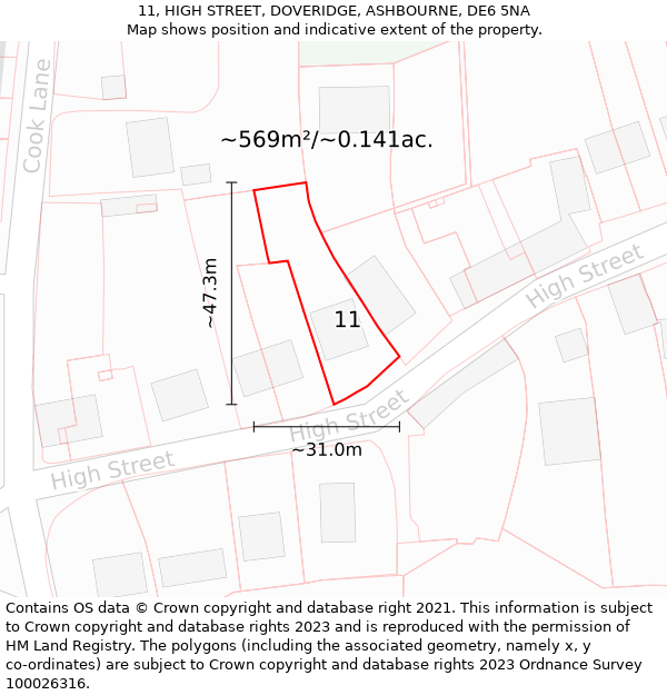 11, HIGH STREET, DOVERIDGE, ASHBOURNE, DE6 5NA: Plot and title map