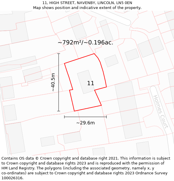 11, HIGH STREET, NAVENBY, LINCOLN, LN5 0EN: Plot and title map