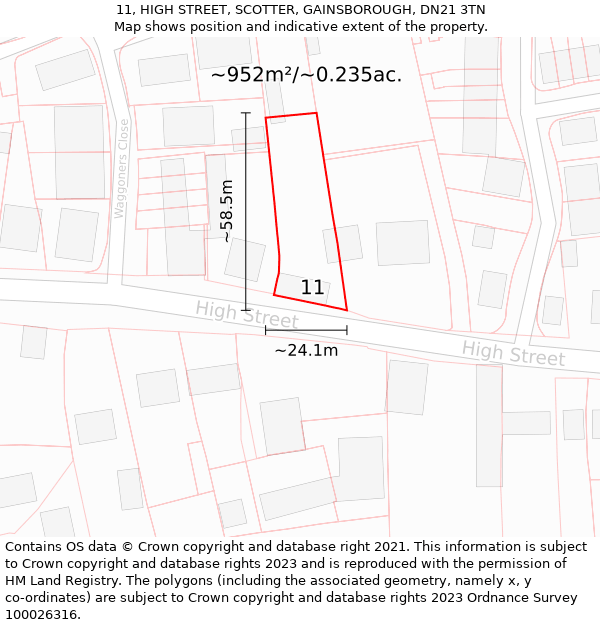 11, HIGH STREET, SCOTTER, GAINSBOROUGH, DN21 3TN: Plot and title map