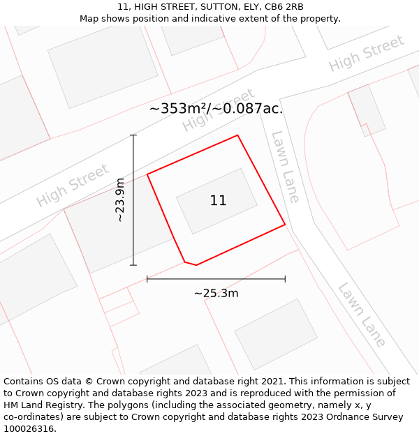 11, HIGH STREET, SUTTON, ELY, CB6 2RB: Plot and title map