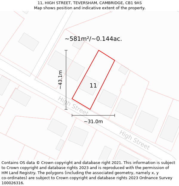 11, HIGH STREET, TEVERSHAM, CAMBRIDGE, CB1 9AS: Plot and title map