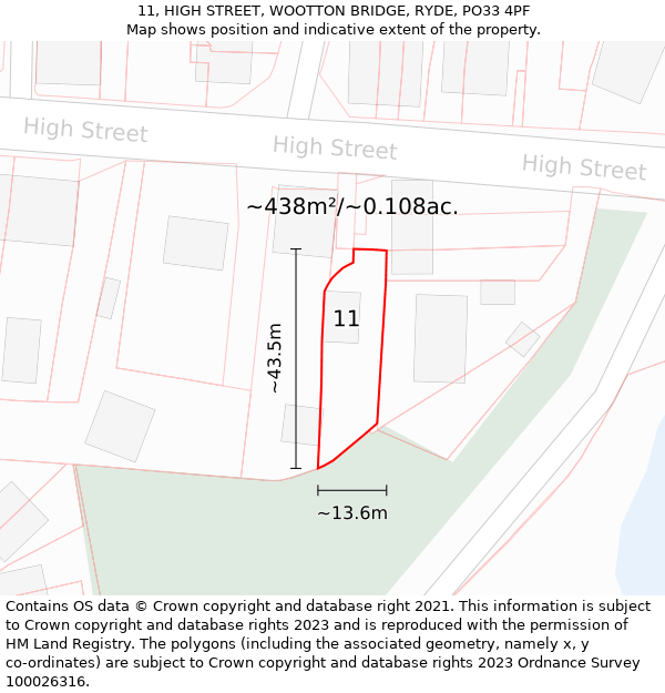 11, HIGH STREET, WOOTTON BRIDGE, RYDE, PO33 4PF: Plot and title map