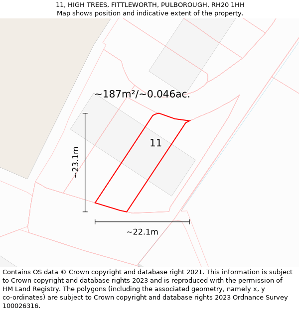 11, HIGH TREES, FITTLEWORTH, PULBOROUGH, RH20 1HH: Plot and title map