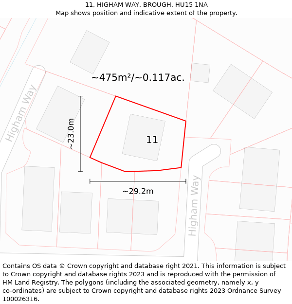 11, HIGHAM WAY, BROUGH, HU15 1NA: Plot and title map