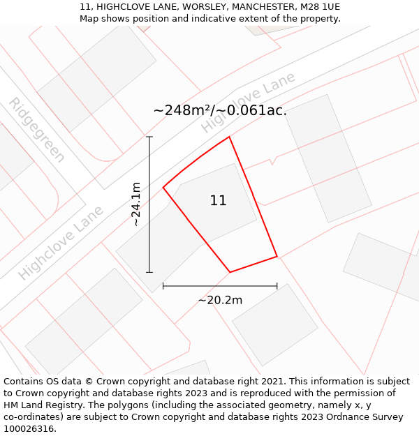 11, HIGHCLOVE LANE, WORSLEY, MANCHESTER, M28 1UE: Plot and title map