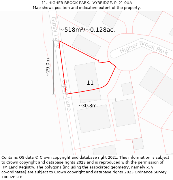 11, HIGHER BROOK PARK, IVYBRIDGE, PL21 9UA: Plot and title map