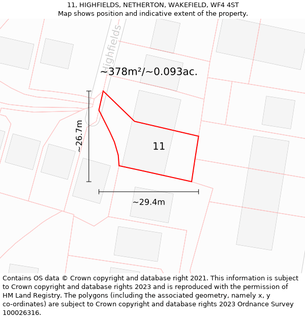 11, HIGHFIELDS, NETHERTON, WAKEFIELD, WF4 4ST: Plot and title map