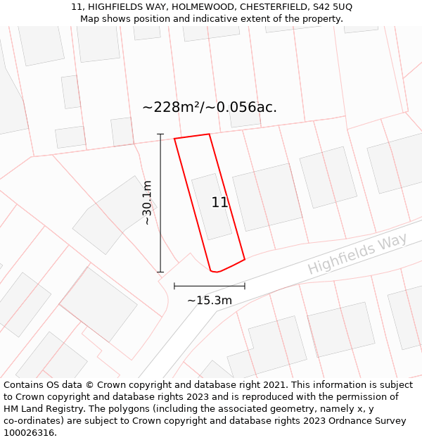 11, HIGHFIELDS WAY, HOLMEWOOD, CHESTERFIELD, S42 5UQ: Plot and title map