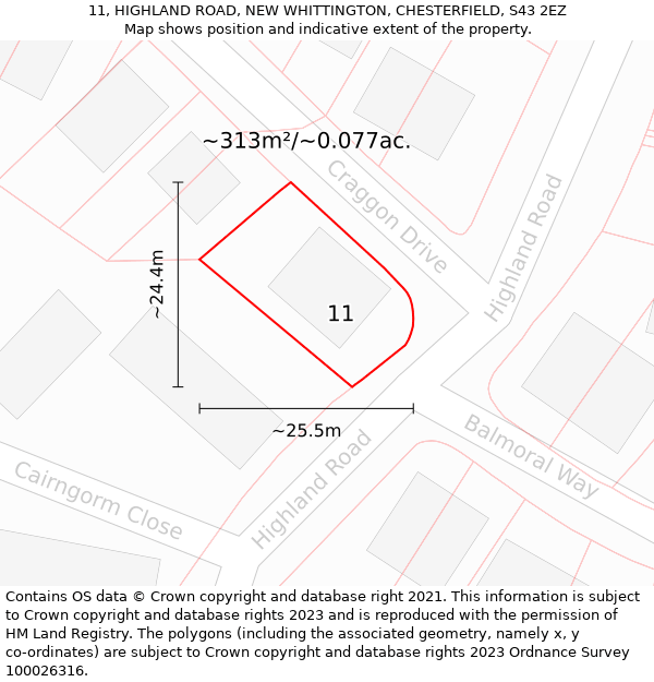 11, HIGHLAND ROAD, NEW WHITTINGTON, CHESTERFIELD, S43 2EZ: Plot and title map