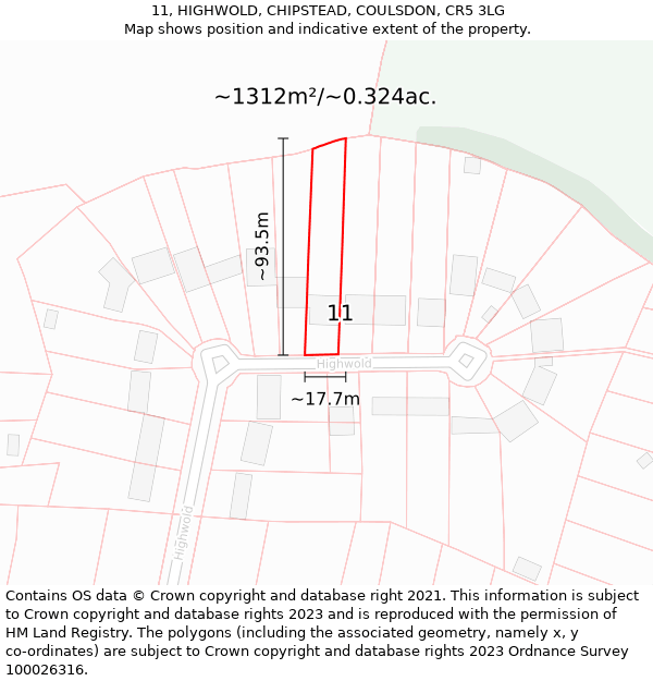 11, HIGHWOLD, CHIPSTEAD, COULSDON, CR5 3LG: Plot and title map