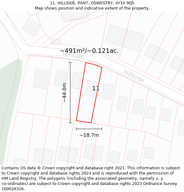 11, HILLSIDE, PANT, OSWESTRY, SY10 9QS: Plot and title map