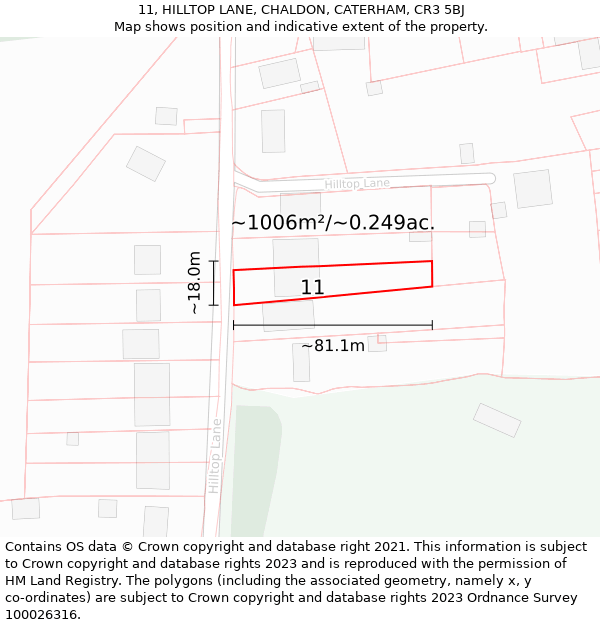 11, HILLTOP LANE, CHALDON, CATERHAM, CR3 5BJ: Plot and title map