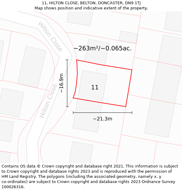 11, HILTON CLOSE, BELTON, DONCASTER, DN9 1TJ: Plot and title map