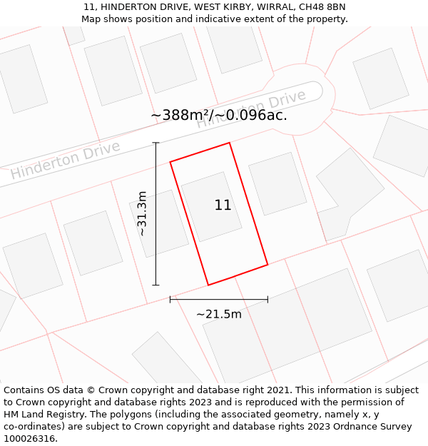 11, HINDERTON DRIVE, WEST KIRBY, WIRRAL, CH48 8BN: Plot and title map