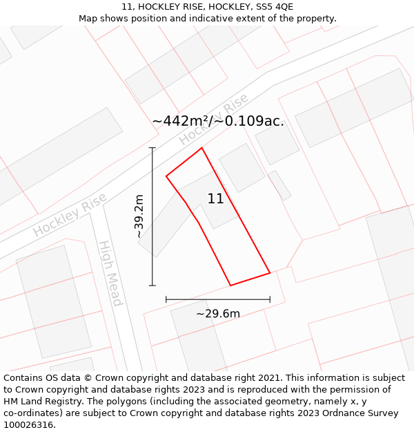 11, HOCKLEY RISE, HOCKLEY, SS5 4QE: Plot and title map