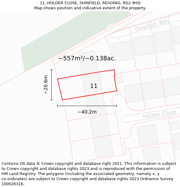 11, HOLDER CLOSE, SHINFIELD, READING, RG2 9HQ: Plot and title map