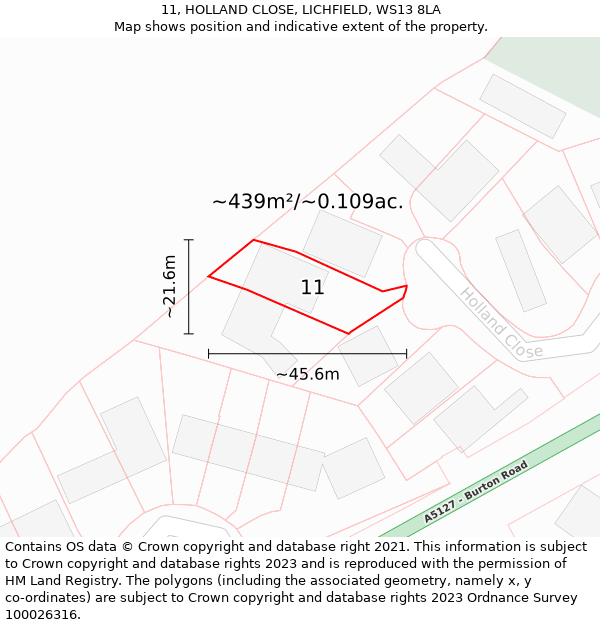 11, HOLLAND CLOSE, LICHFIELD, WS13 8LA: Plot and title map