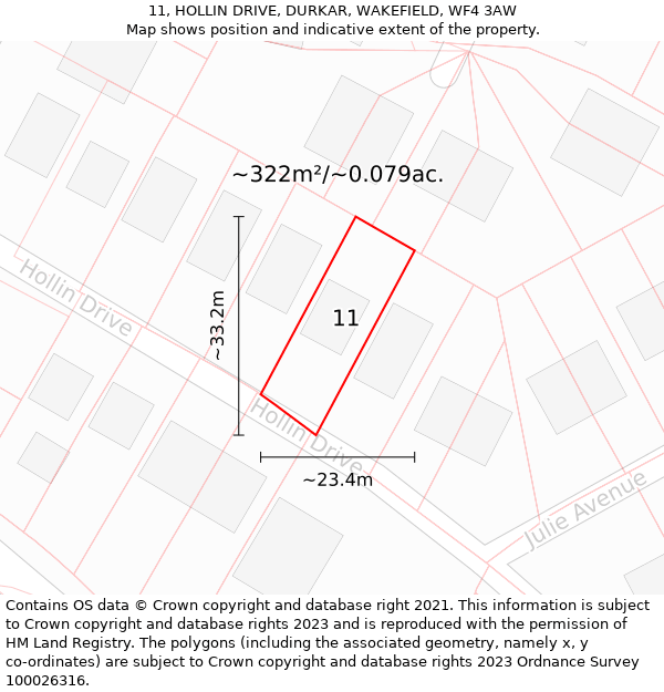 11, HOLLIN DRIVE, DURKAR, WAKEFIELD, WF4 3AW: Plot and title map