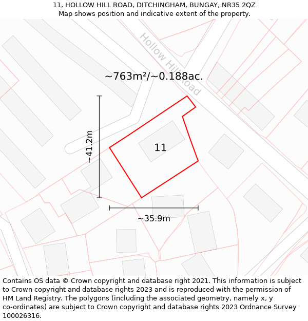 11, HOLLOW HILL ROAD, DITCHINGHAM, BUNGAY, NR35 2QZ: Plot and title map