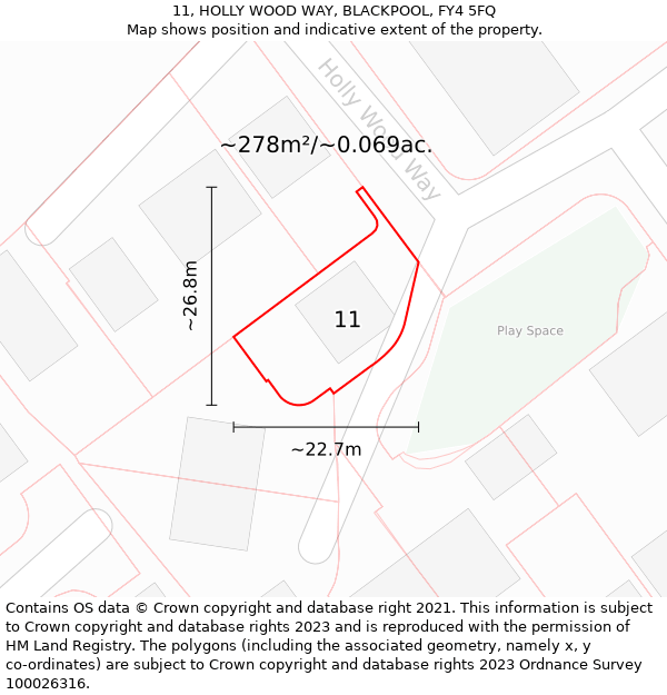 11, HOLLY WOOD WAY, BLACKPOOL, FY4 5FQ: Plot and title map