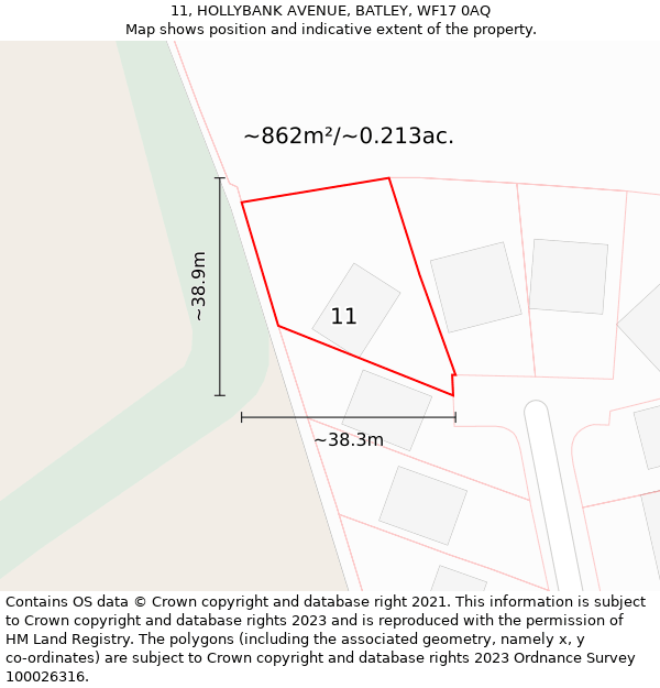 11, HOLLYBANK AVENUE, BATLEY, WF17 0AQ: Plot and title map