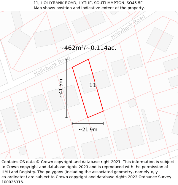 11, HOLLYBANK ROAD, HYTHE, SOUTHAMPTON, SO45 5FL: Plot and title map