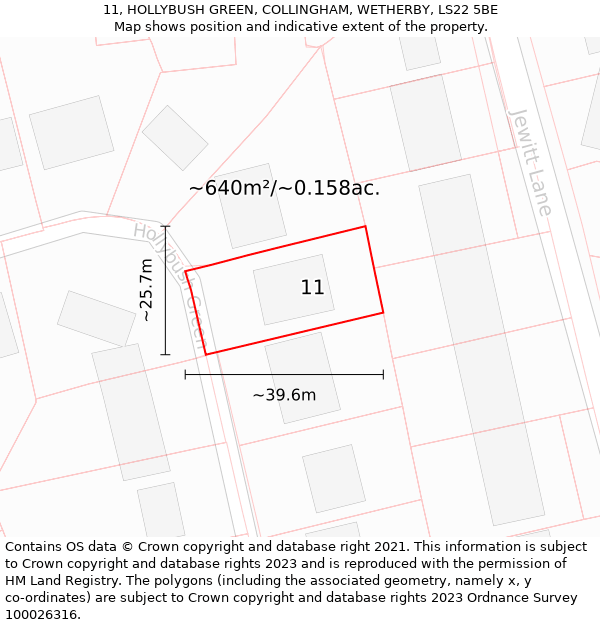 11, HOLLYBUSH GREEN, COLLINGHAM, WETHERBY, LS22 5BE: Plot and title map