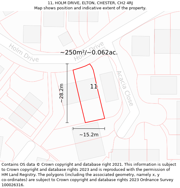 11, HOLM DRIVE, ELTON, CHESTER, CH2 4RJ: Plot and title map